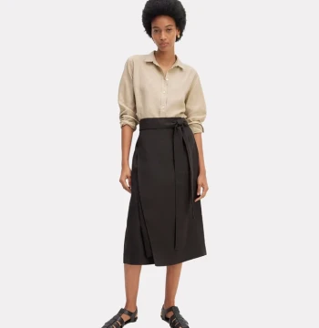 Women linen-blend wrap skirt